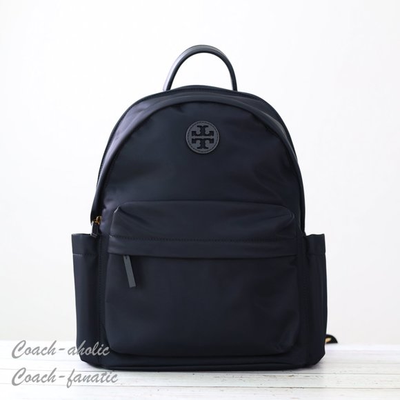 NWT Tory Burch Ella Logo Dual Zip Compartment Nylon Backpack in Black - Picture 3 of 13